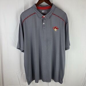 Nebraska Huskers Polo Shirt Mens XXL Gray‎ Russell Striped Short Sleeve Adult